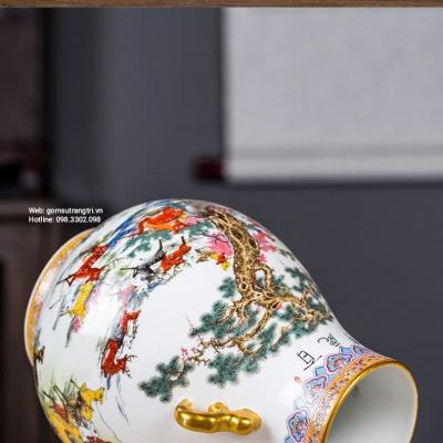 BÌNH DÁNG GIỎ DÂU VIỀN VÀNG HỌA TIẾT BÁCH LỘC
